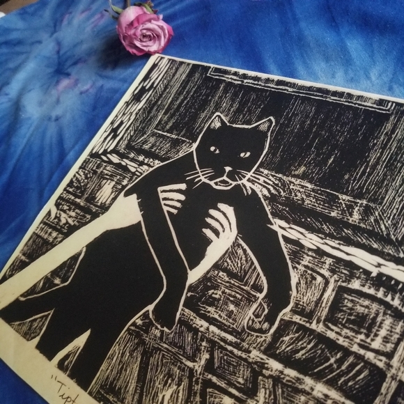 Cat Art Tiptoe Cat Folk Art Prairie Cottage Farmhouse Western Black Cat Art - Picture 3 of 4